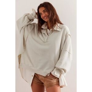 🪷NWT Free People We The Free Camden Henley Sweatshirt In Gray Opal, Size L🌙